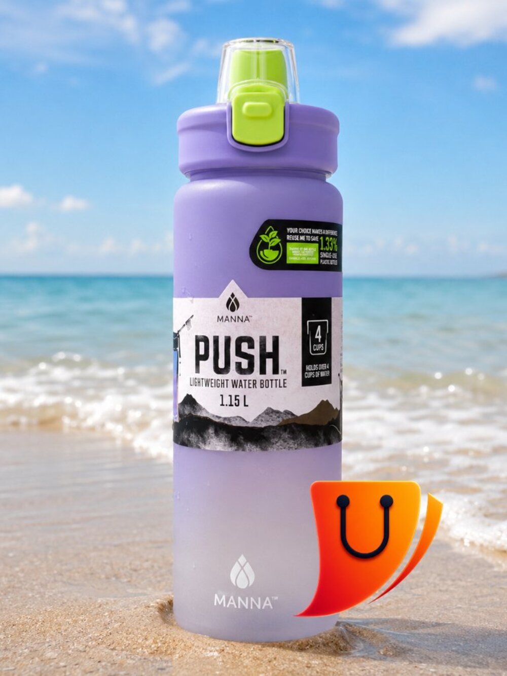 Manna™ Push™ 39 oz (1.15 L) Plastic Water Bottle – Purple Ombre
